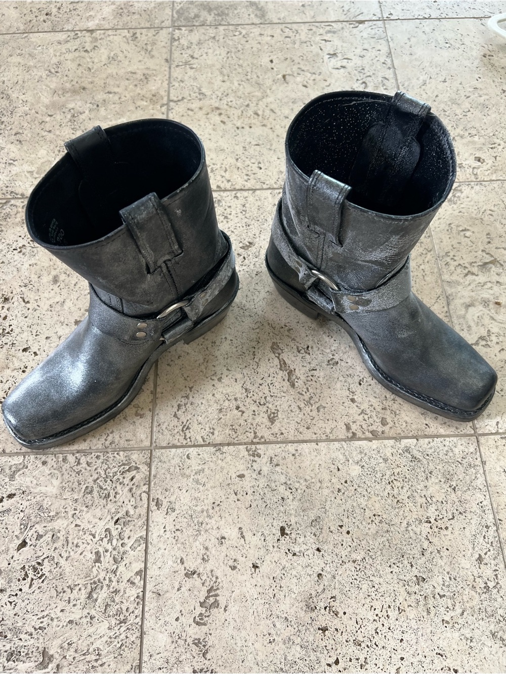 Frye Women's Black Distressed Harness Mid Boots - Picture 3 of 5